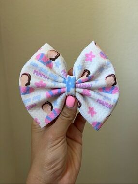 Handmade Pink & Blue Floral Mama Bow Hair Clip handmade 5 inch